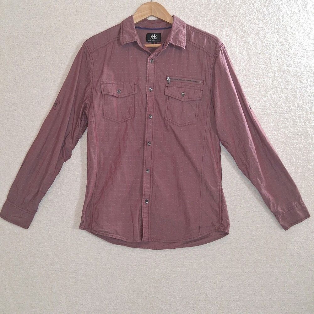 Rock & Republic 100^ Cotton Burgundy Button Down Men's Shirt Rocker Dress Casual
